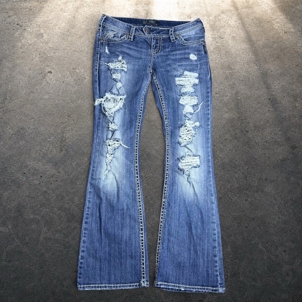 Silver Jeans Co Tuesday Distressed Bootcut Jeans Blue Y2K Retro W29 L31